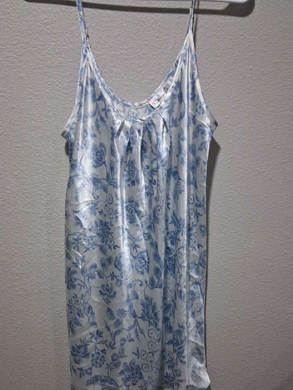 Oscar de la Renta Blue and White Satin Floral Top